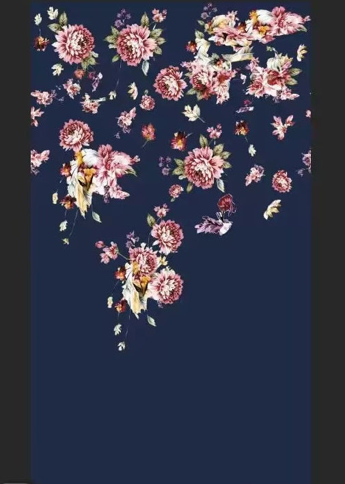 Strapless Floral Print Satin Ball Gown with Pockets