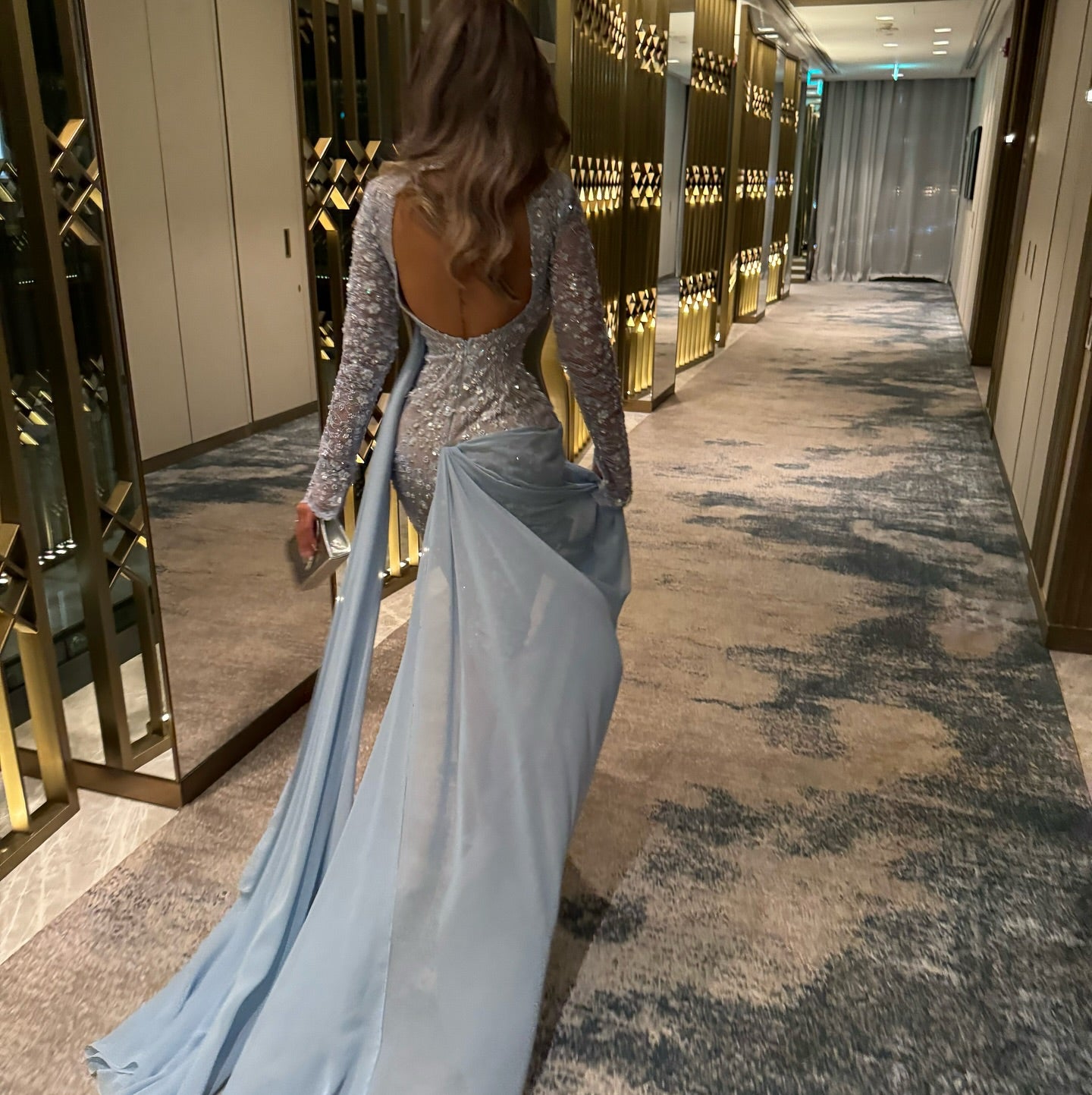 Illusion Long Sleeve Beaded Mermaid Evening Gown