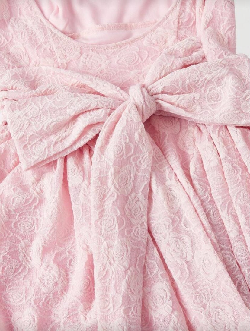 Square Neck Jacquard Mini Dress with Back Bow