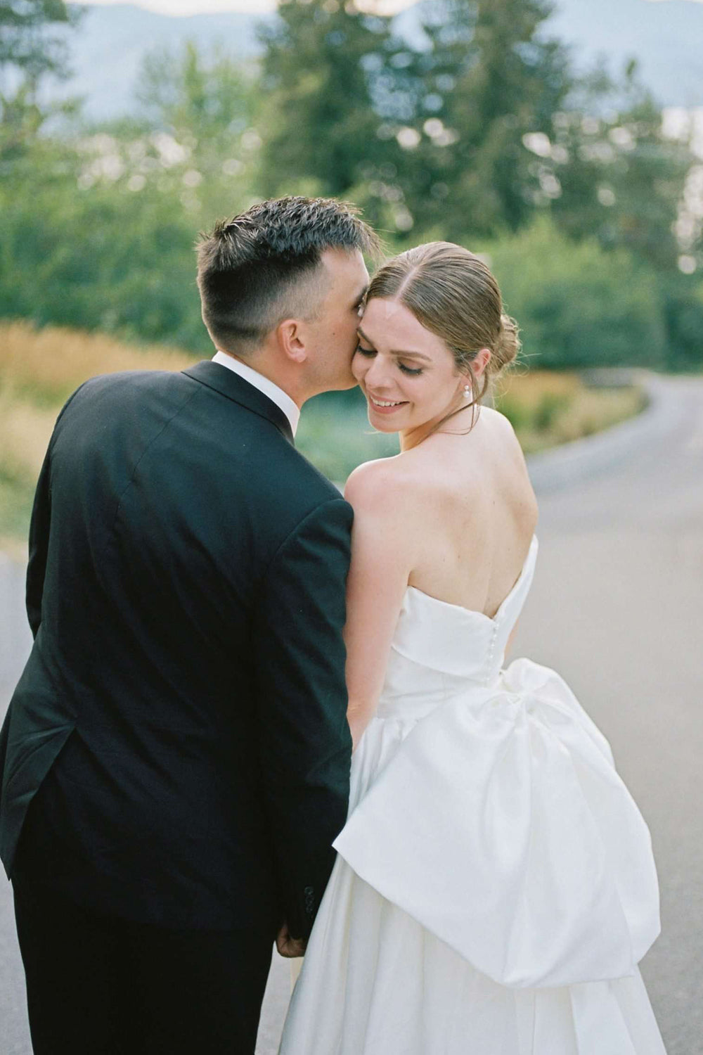 Strapless Satin A-Line Wedding Dress with Bow Train
