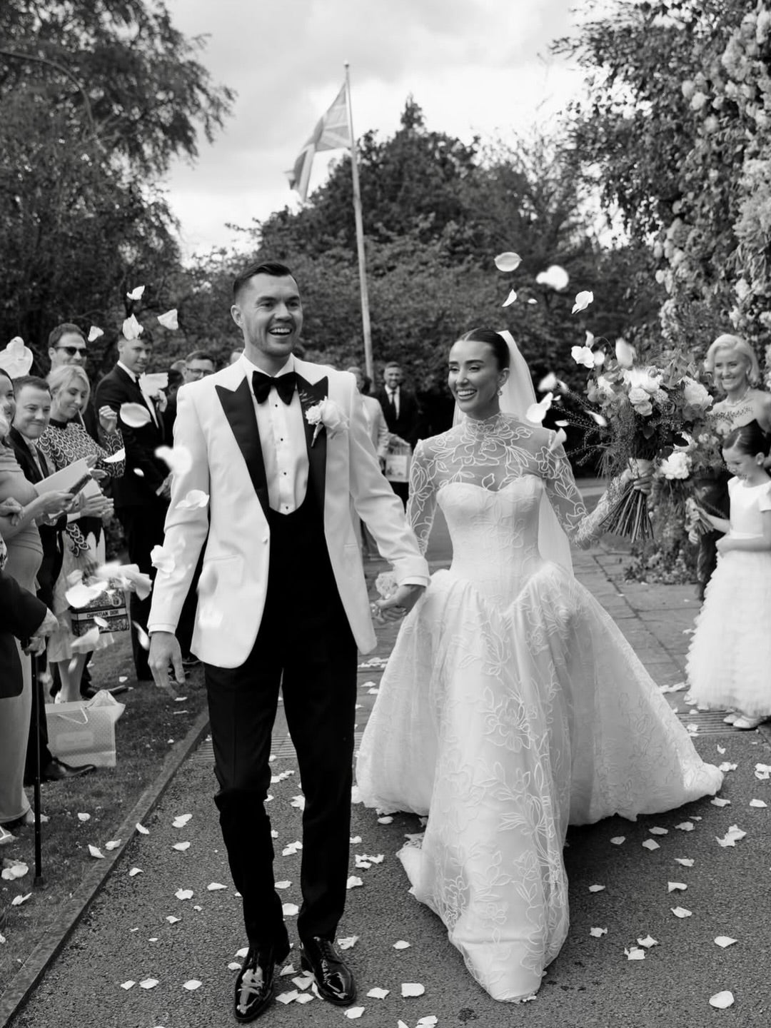 Embroidered High-Neck Ball Gown Wedding Dress with Pockets