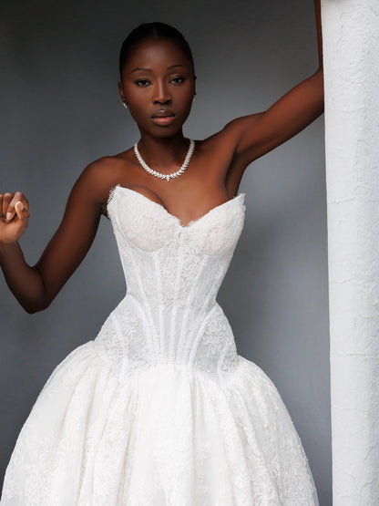 Strapless Lace Corset Ball Gown Wedding Dress