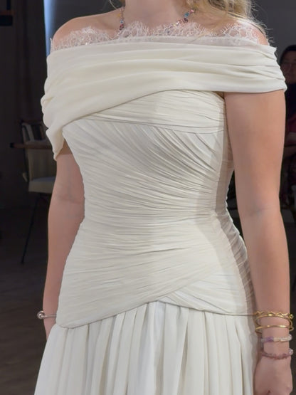 Strapless Ruched Wedding Dress with Cape Train