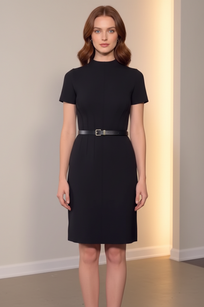 Mock Neck Short Sleeve Knee-Length Sheath Dress
