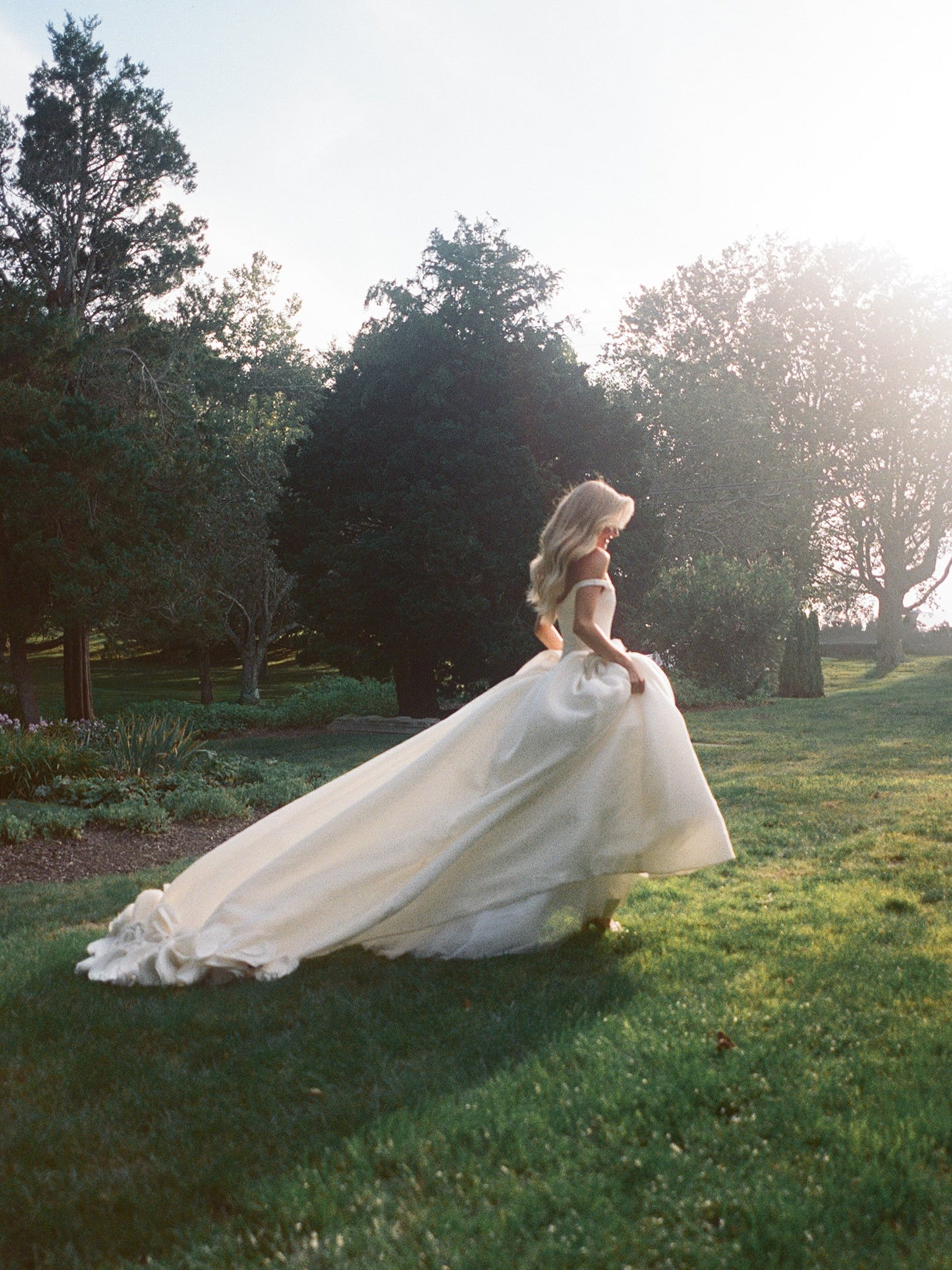 Off-the-Shoulder 3D Rosette Ball Gown Wedding Dress