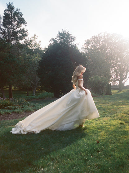 Off-the-Shoulder 3D Rosette Ball Gown Wedding Dress