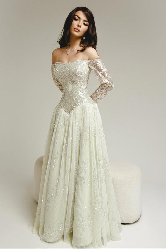 Off-Shoulder Beaded Ball Gown