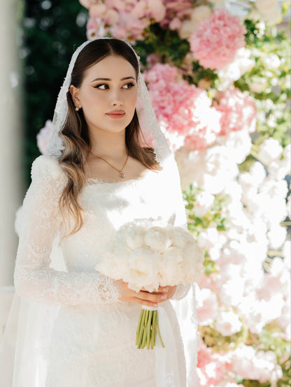 Square Neck Long Sleeve Lace Trumpet Wedding Dress