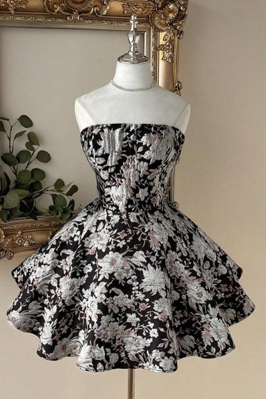 Strapless Jacquard A-Line Homecoming Dress