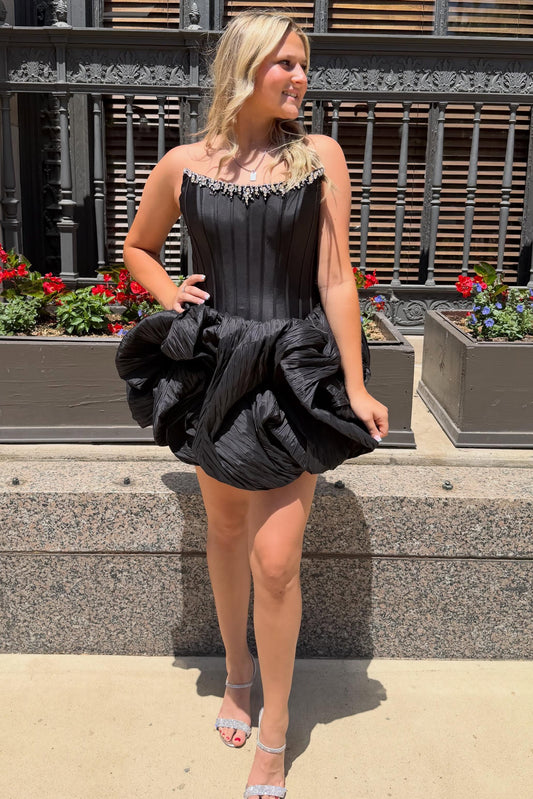 Strapless Crystal Trim Corset Bubble Mini Dress