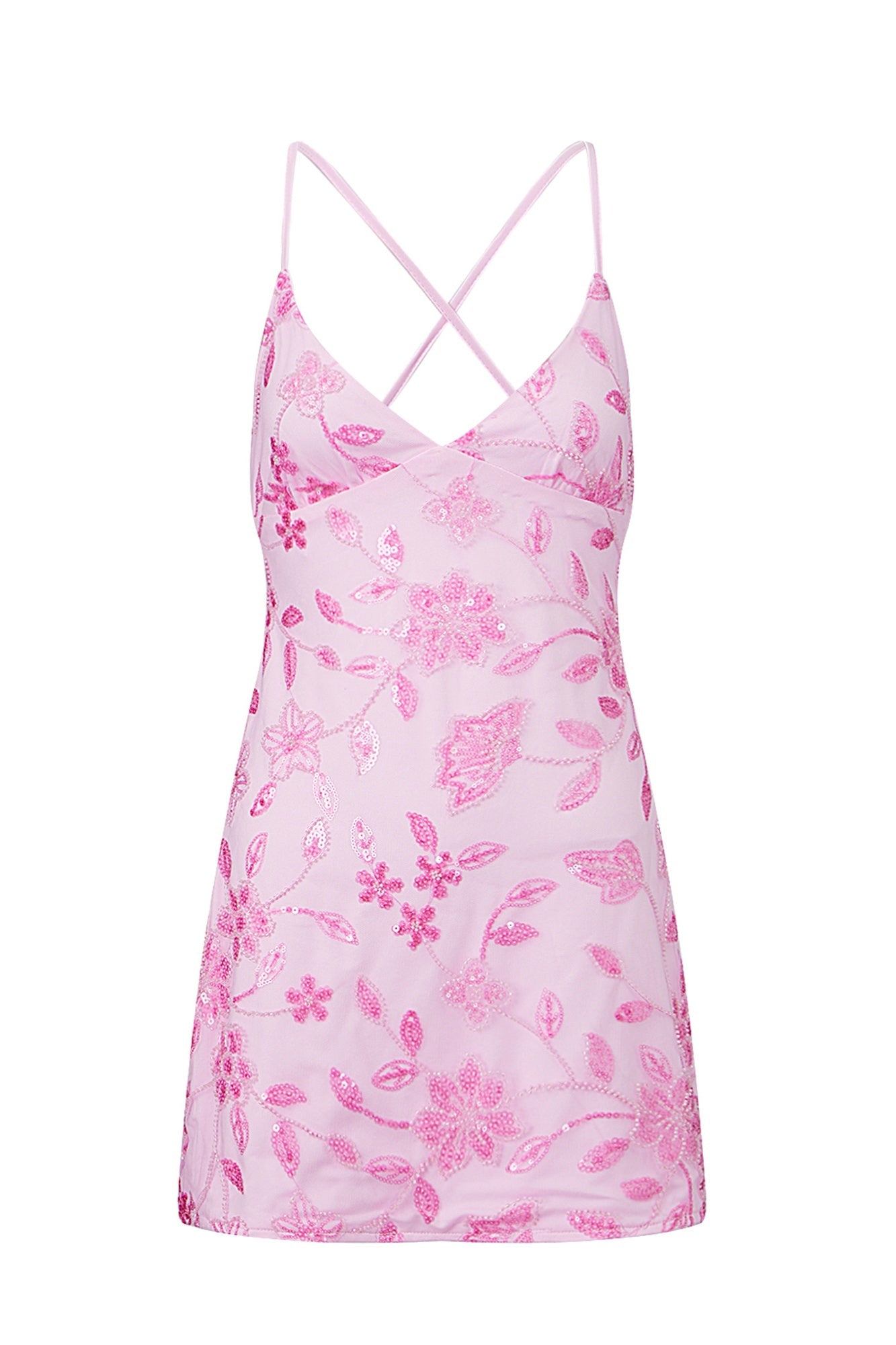 Floral Embroidered Sequined Mini Slip Dress