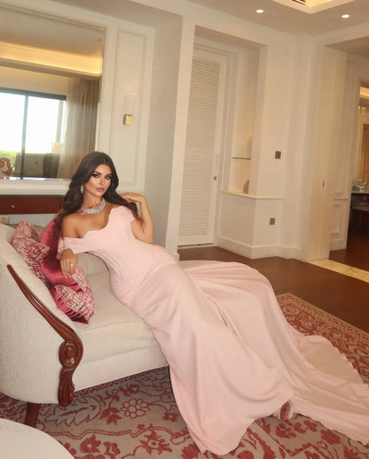 Off-the-Shoulder Corset Gown with Slit and Train