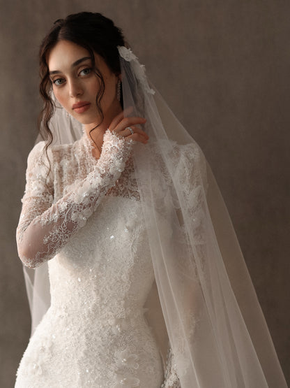 Lace High Neck Mermaid Wedding Dress with Sleeves