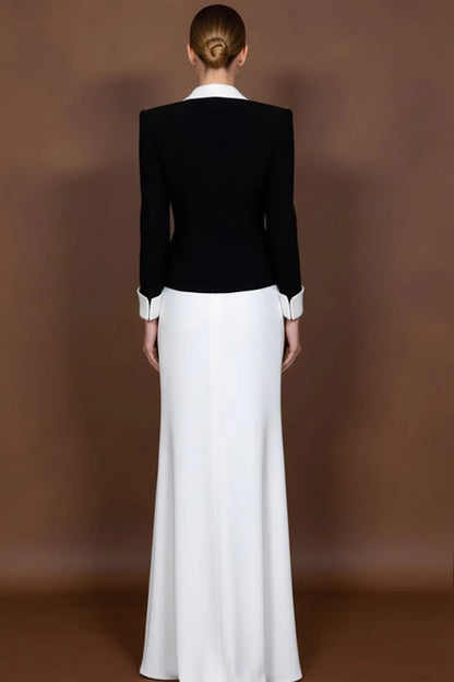 Shawl Lapel Long Sleeve Floor-Length Evening Gown