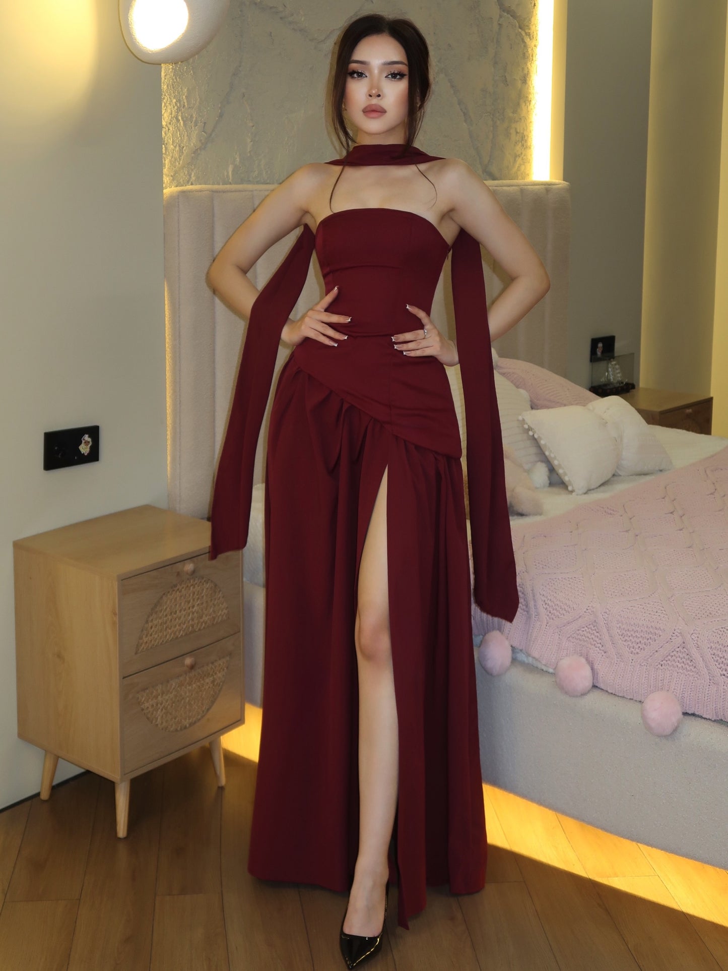 Convertible Halter Evening Gown with High Slit