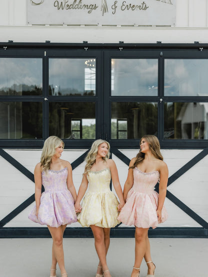 Strapless Jacquard Bubble Skirt Homecoming Dress