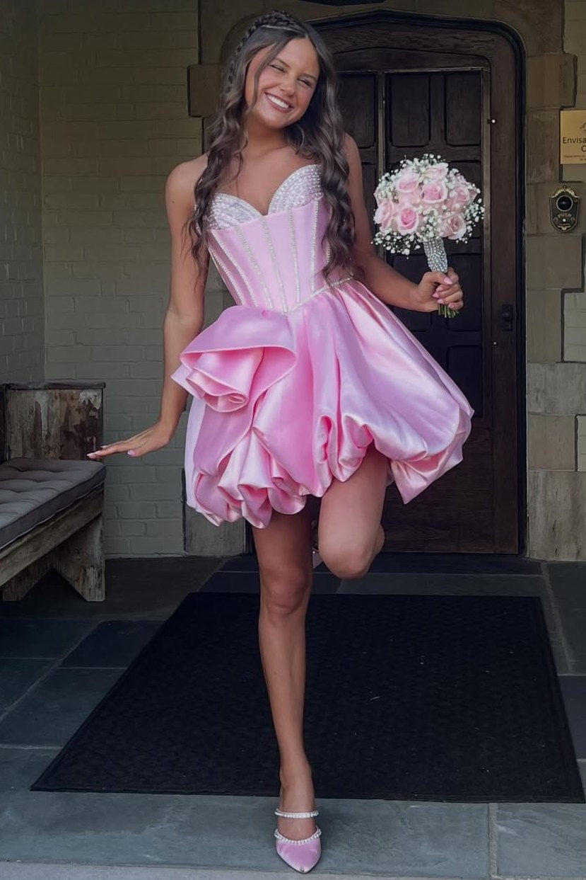 Strapless Sweetheart Corset Bubble Skirt Mini Dress
