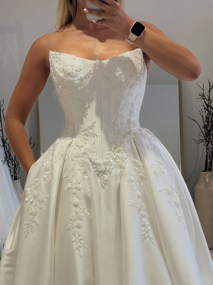Corset Ball Gown Wedding Dress with Beaded Lace