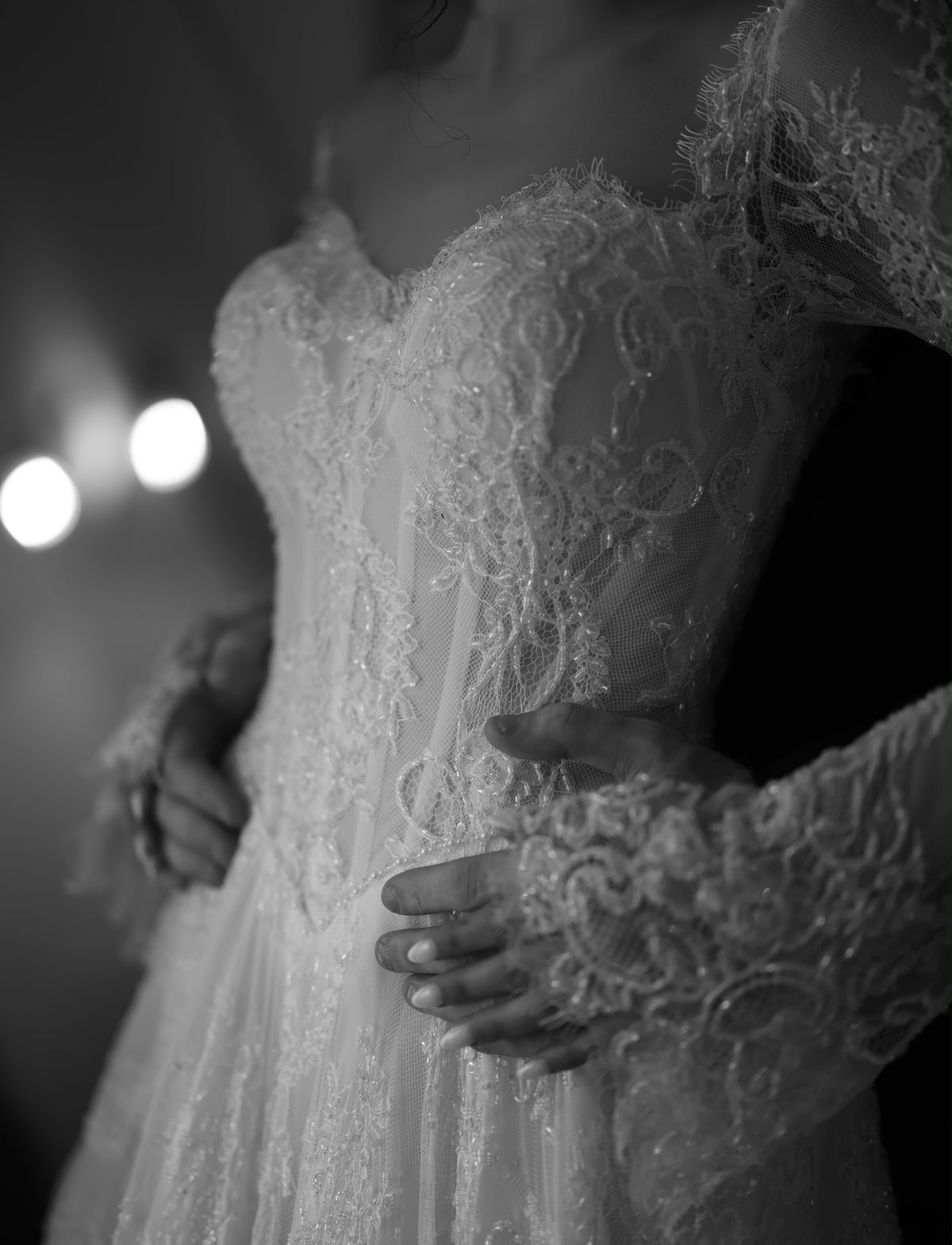 Glitter Lace Long Sleeve Corset Wedding Dress