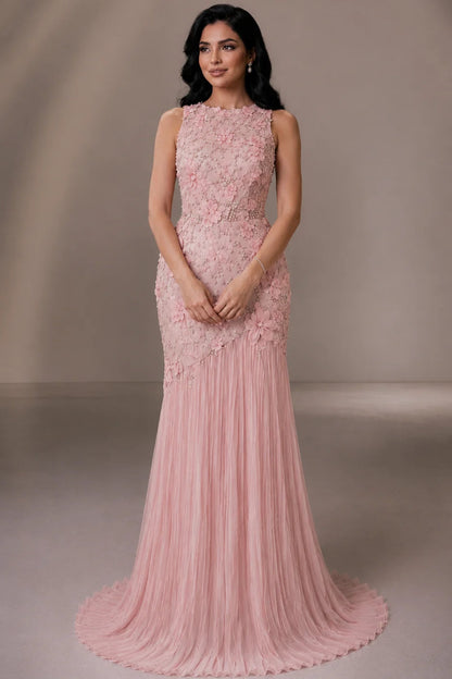 3D Floral Applique Mermaid Gown with Tulle Train