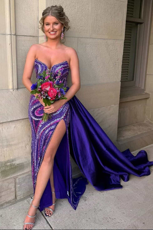 Strapless Sweetheart Beaded Gown with Overskirt