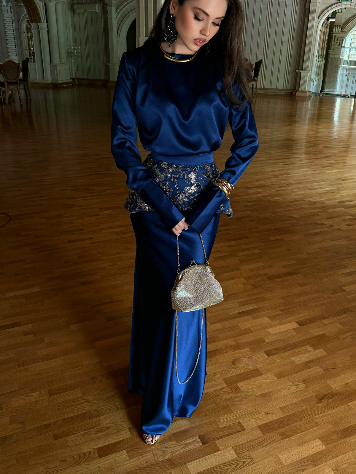 Long Sleeve Maxi Dress with Embellished Waist Detail