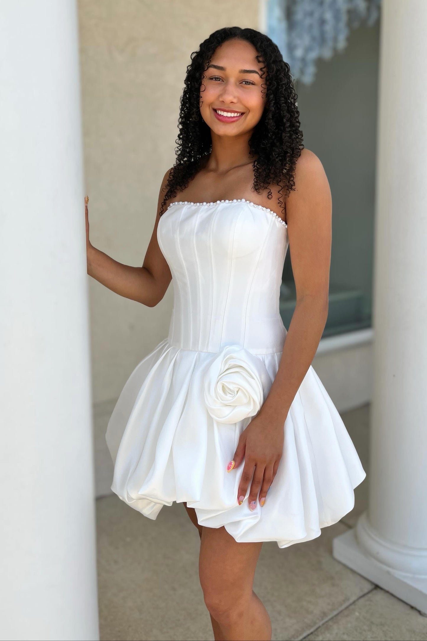 Strapless Corset Mini Dress with 3D Flower Detail