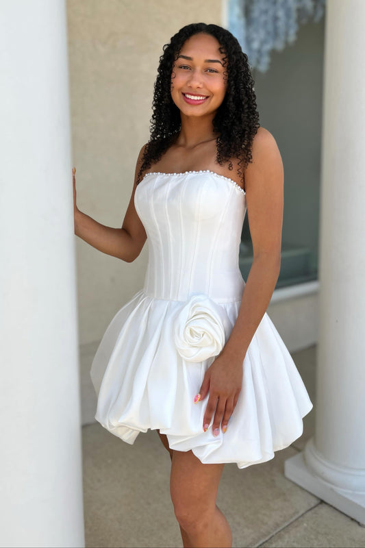 Strapless Corset Mini Dress with 3D Flower Detail