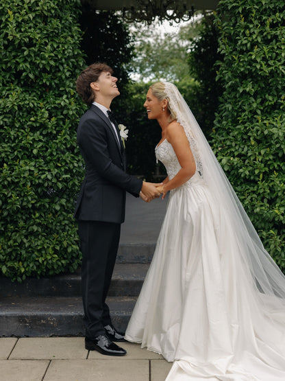 Embellished Corset A-Line Wedding Dress with Train