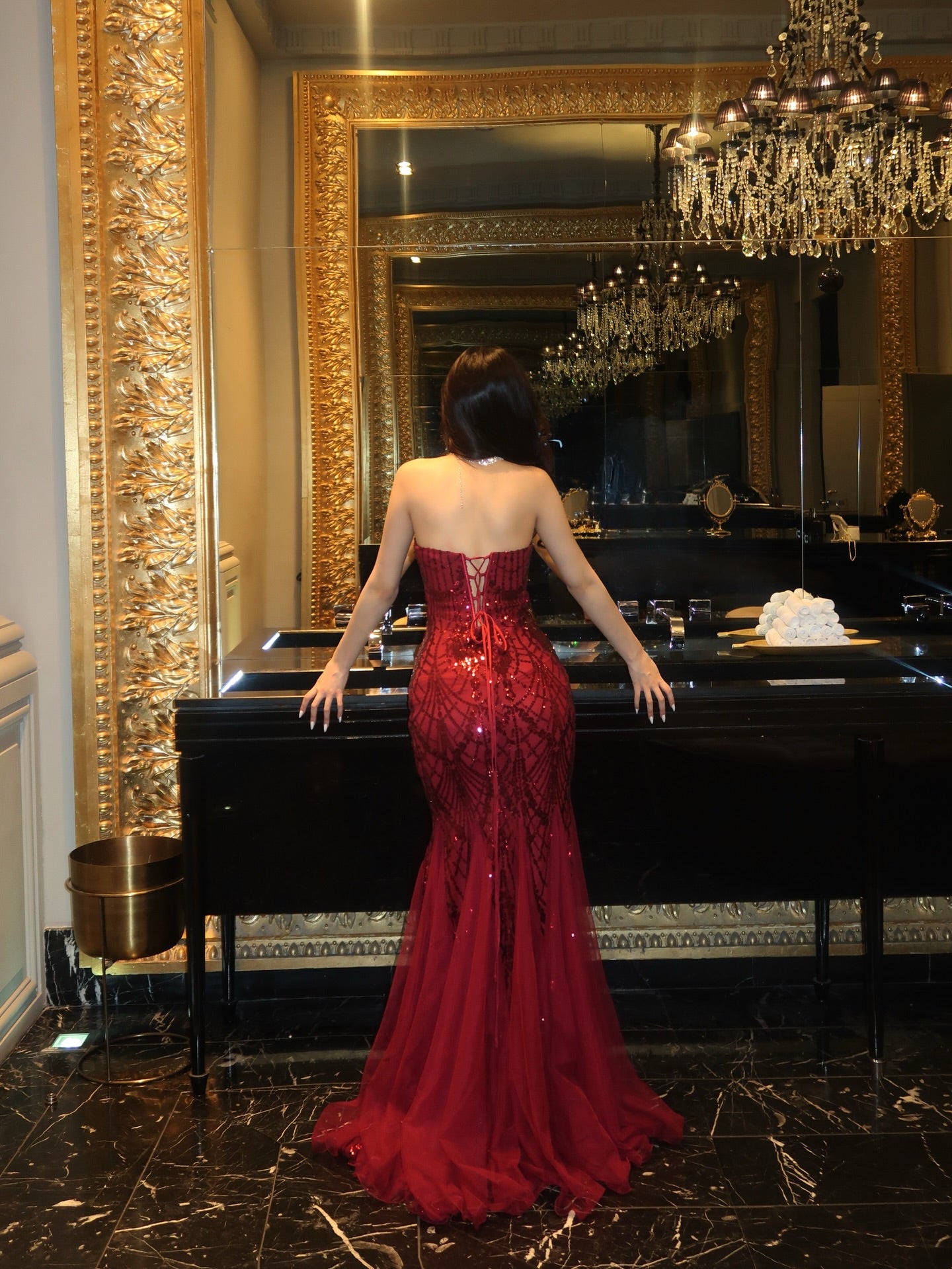 Strapless Sequin Mermaid Evening Gown