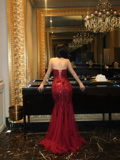 Strapless Sequin Mermaid Evening Gown