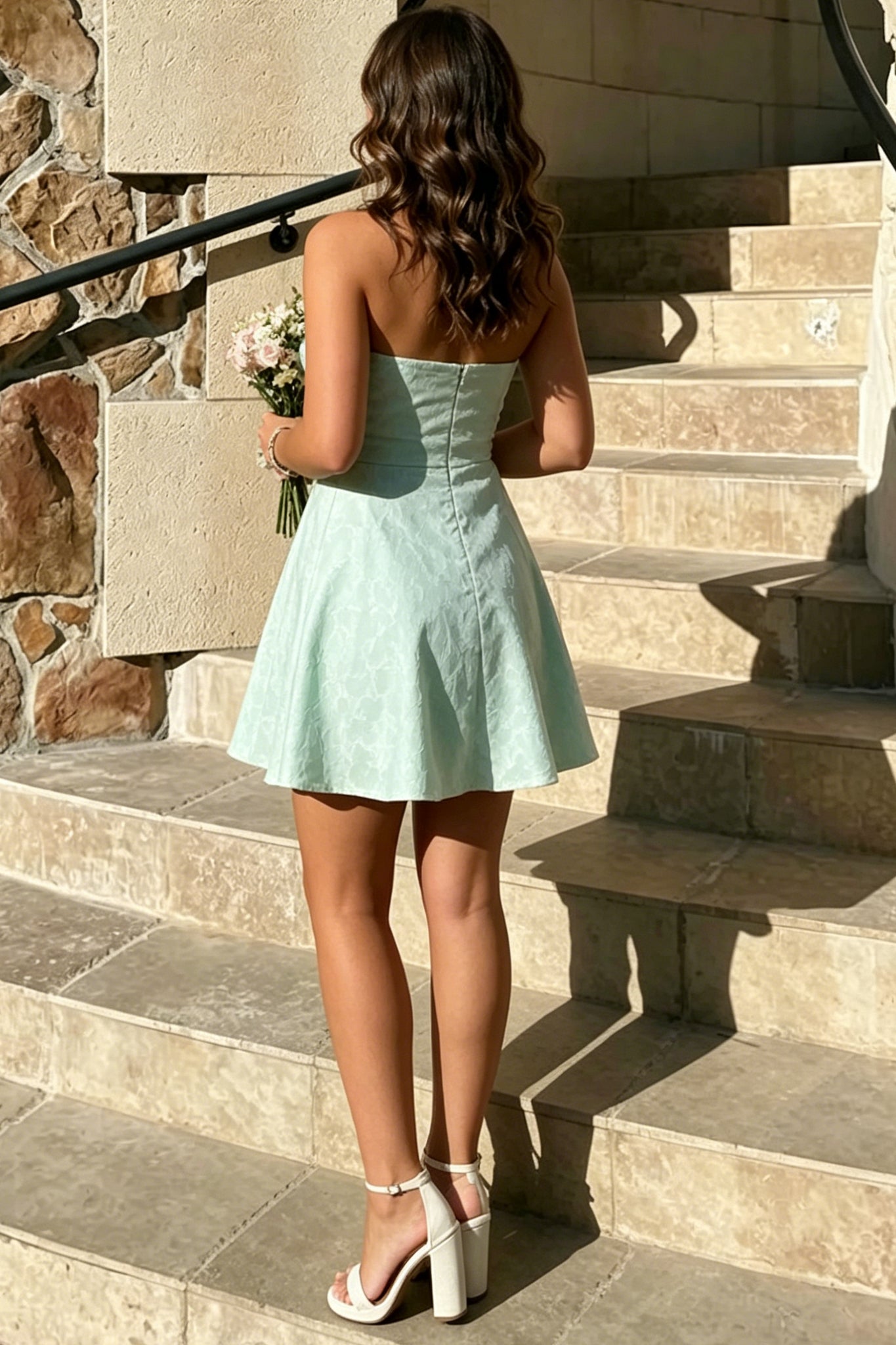 Strapless Jacquard Fit and Flare Mini Dress
