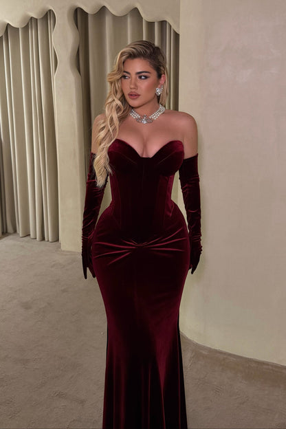 Strapless Velvet Corset Mermaid Evening Gown