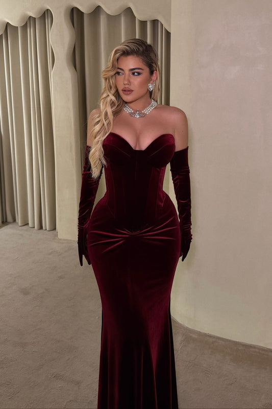Strapless Velvet Corset Mermaid Evening Gown