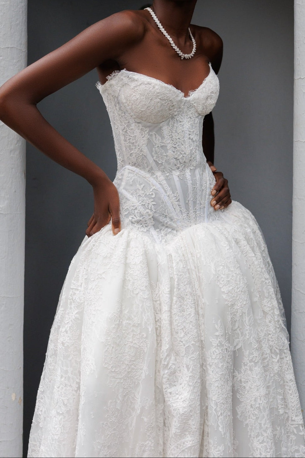 Strapless Lace Corset Ball Gown Wedding Dress