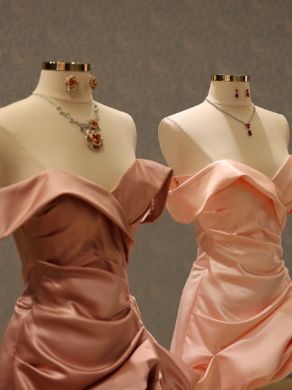 Asymmetric Draped Satin Evening Gown with Train