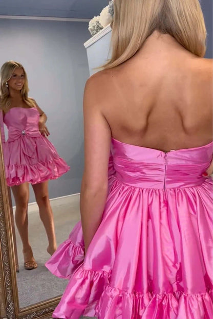 Strapless Ruffled Taffeta Mini Dress