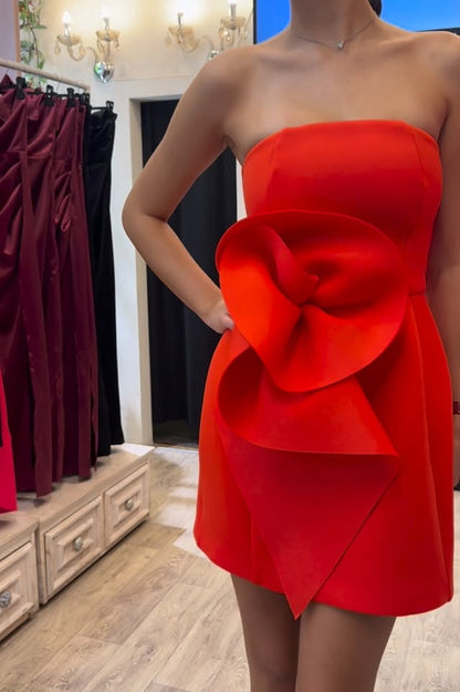 Strapless Mini Dress with 3D Rose Applique
