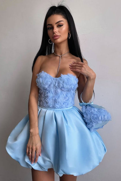 Strapless Rosette Corset Bubble Mini Dress