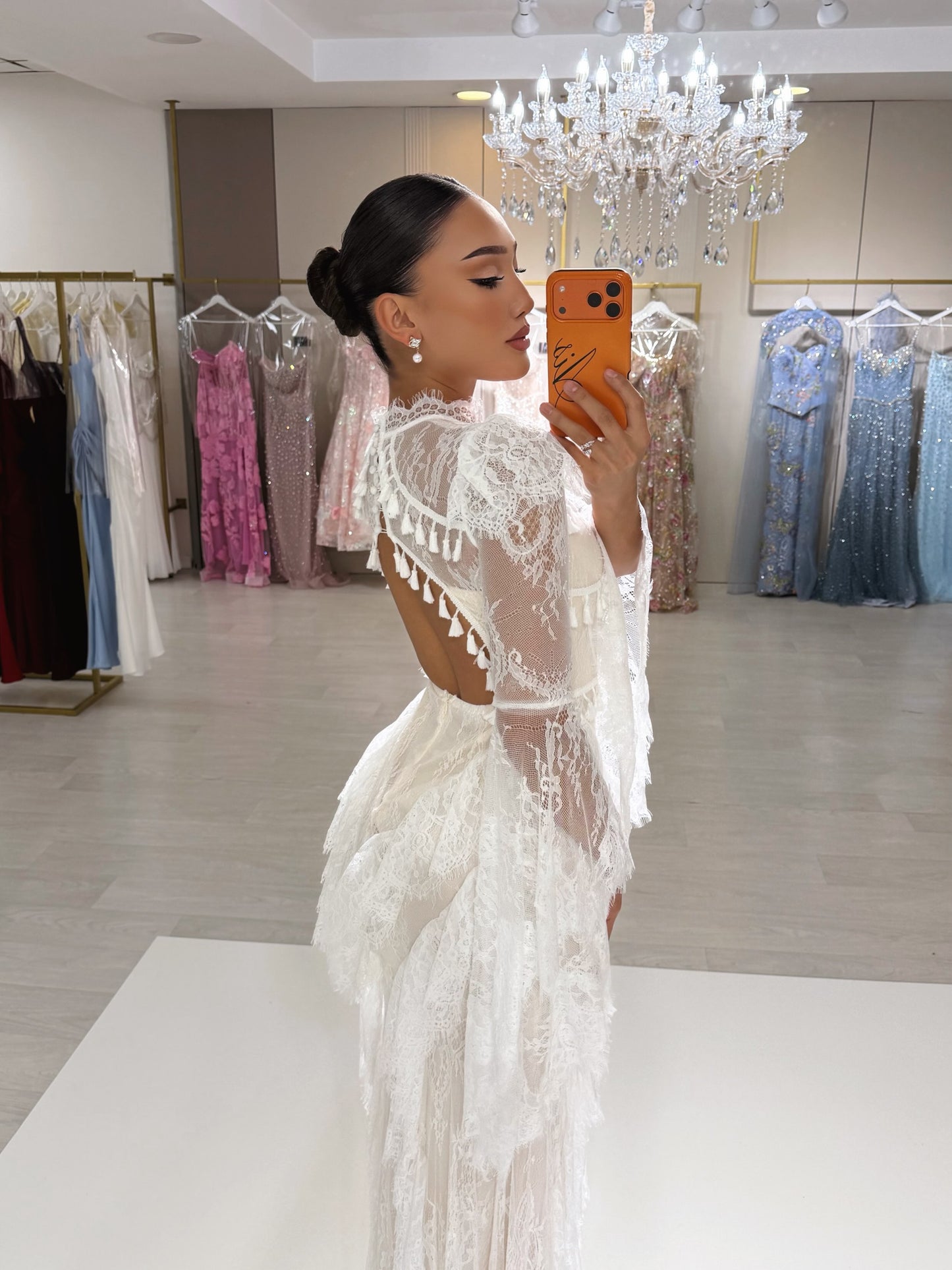 Lace Maxi Dress with Bell Sleeves and Corset