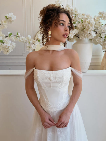 Off-the-Shoulder Corset A-Line Wedding Dress