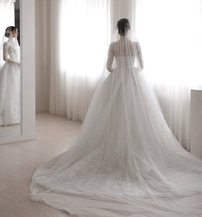 Illusion Lace Long Sleeve A-Line Wedding Dress