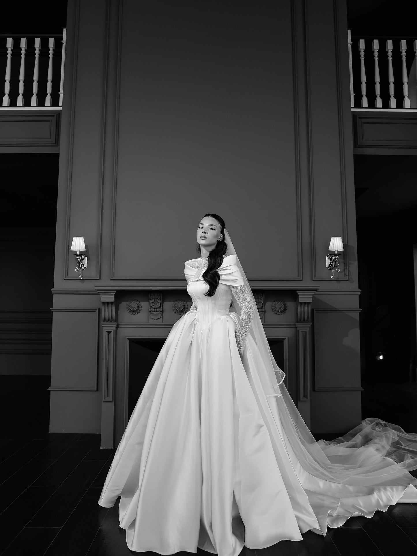Lace High-Neck Ball Gown Wedding Dress with Train
