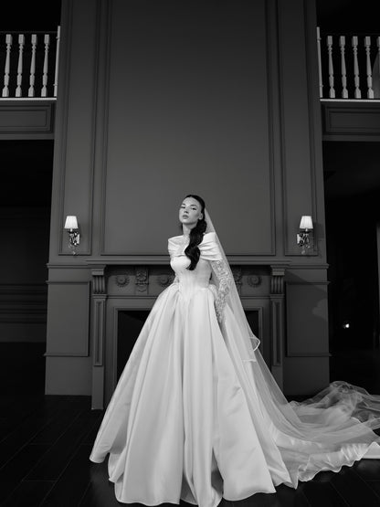 Lace High-Neck Ball Gown Wedding Dress with Train