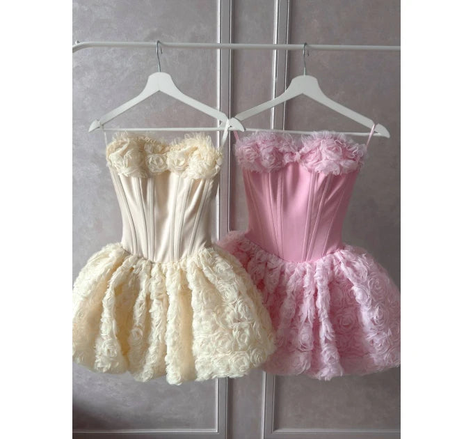 Strapless Corset 3D Floral Mini Dress