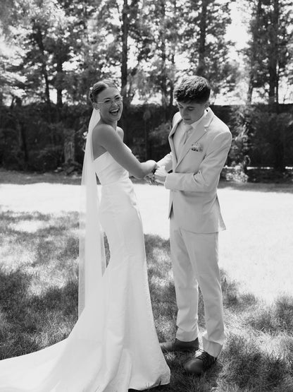 Strapless Sheath Wedding Gown with Sweeping Train