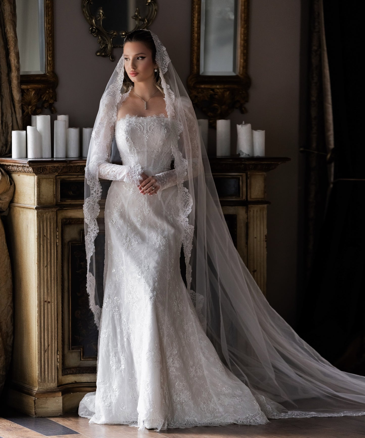 Illusion Long Sleeve Corset Mermaid Wedding Dress