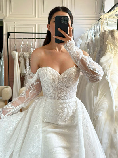 Beaded Sheath Wedding Dress with Overskirt