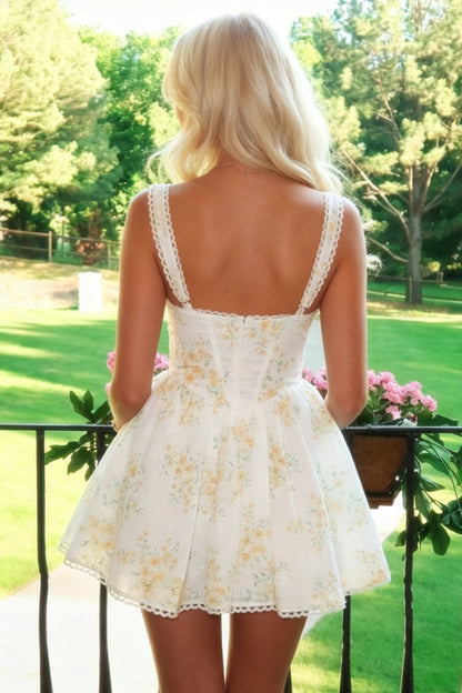 Romantic Floral Print Corset Mini Dress