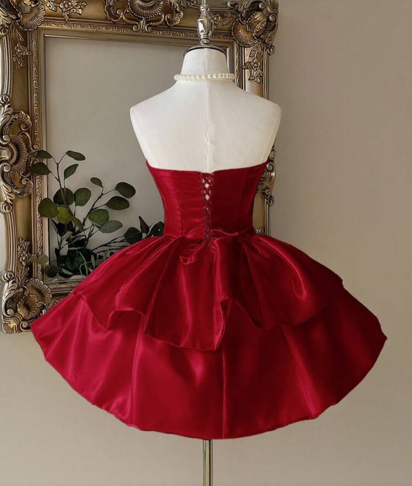 Strapless Corset Tiered Satin Mini Dress